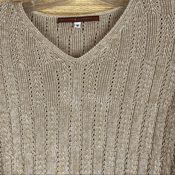 Peruvian Connection 100% pima cotton pullover sweater in oatmeal Size M - Picture 5 of 6